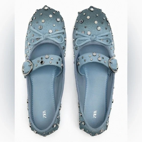 Zara studded denim flats - Picture 1 of 13